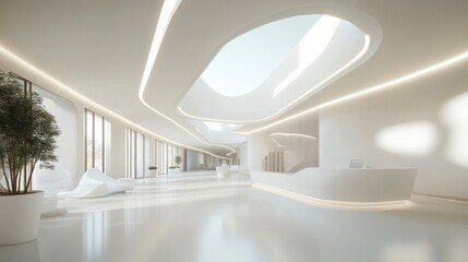 Modern Minimalist White Interior Design of a Luxurious Lobby