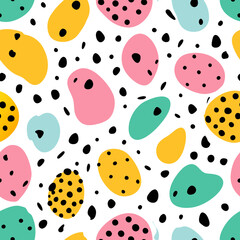 Colorful seamless abstract pattern featuring irregular shapes on a light background
