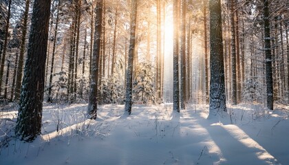 Winter abstract landscape. Sunlight in the winter forest.