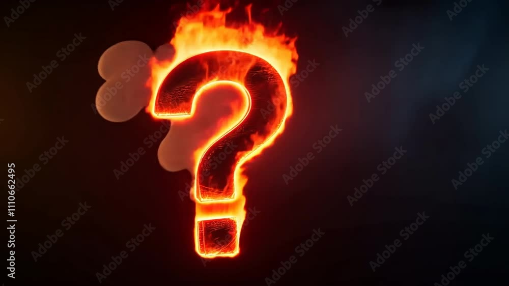 Poster fiery question mark surrounded by smoke symbol of mystery and intrigue with vibrant flames creating 