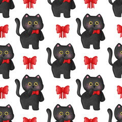Cute Black Cat Pattern Illustration