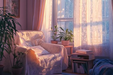 Delicate Pastel Interior: A Serene Space for Relaxation and Comfor