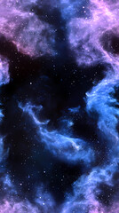 There is a gradient of blue and purple in the background, swirling white powder that has a blue glow.