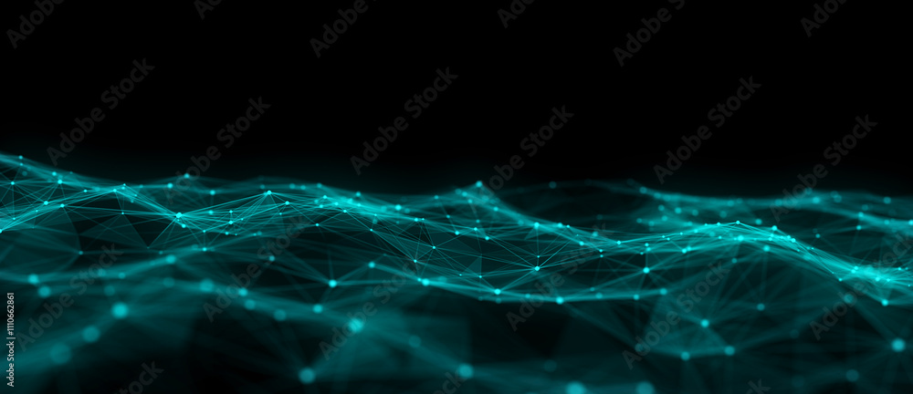 Poster color abstract wave background with dots and lines moving in space. technology illustration. futuris
