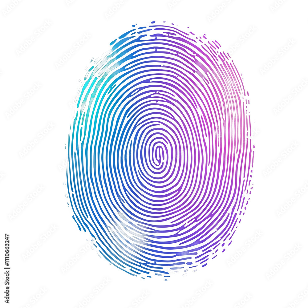 Poster digital security and biometric identification: fingerprint on a clear background symbolizing privacy