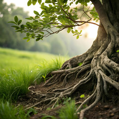 Obraz premium A stunning green landscape showcasing lush vegetation, vibrant plants,