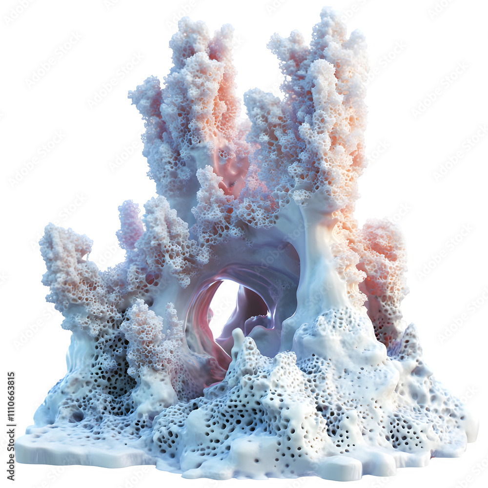 Poster colorful coral reef with numerous holes isolated on a transparent background, ideal for photobashing