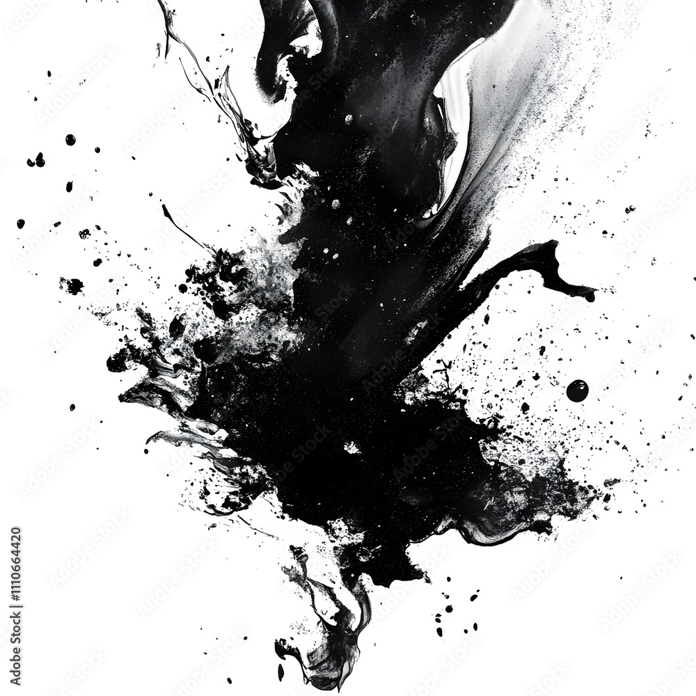 Aufkleber energetic black ink splashes and swirls on a clear backdrop, ideal for bringing a striking element t
