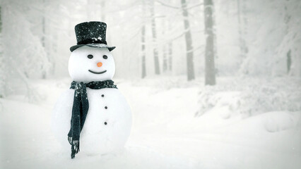 Smiling snowman. Makin snowman in the forest from the first snow.