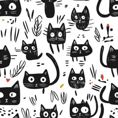 Cute Black Cat Seamless Pattern Design seamless, pattern, background, texture