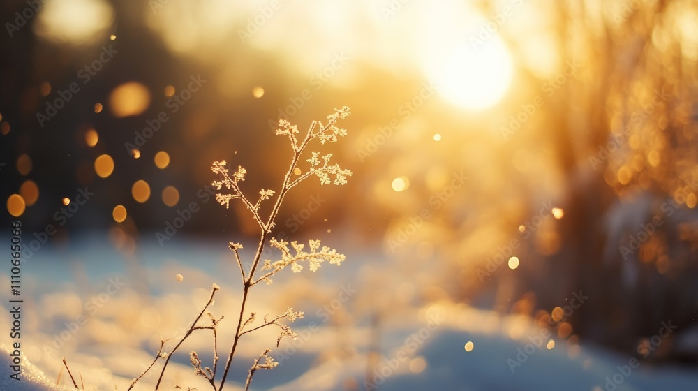 Poster snowflakes drifting in the air with a soft blur in the background, capturing the gentle motion and t