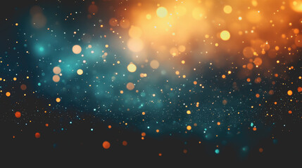 Bright and Colorful Bokeh Effect with Blue, Orange, and Gold Particles on a Dark Background for Use in Various Creative Projects