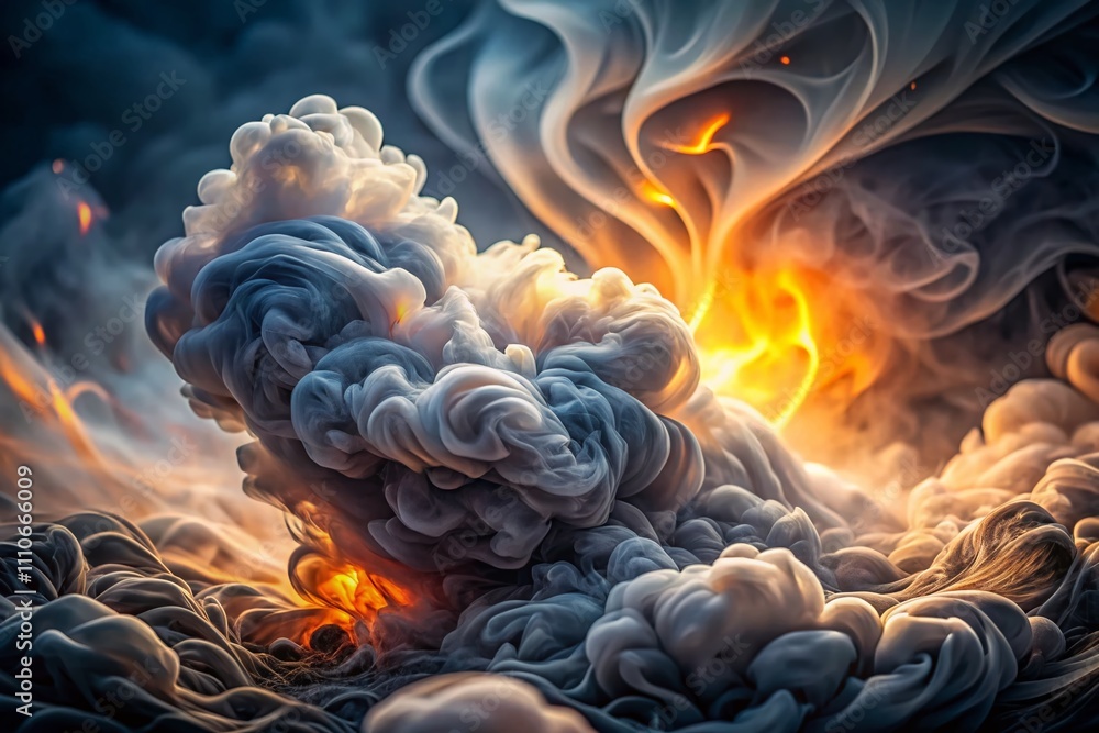 Poster close-up of dense white smoke rising from a raging wildfire, capturing swirling patterns and texture