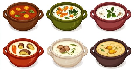 Autumn Vegetable Soups Set. AI generated illustration.