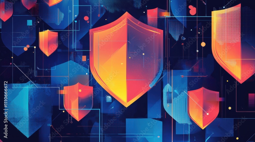 Aufkleber abstract design representing shields and barriers in a colorful digital background