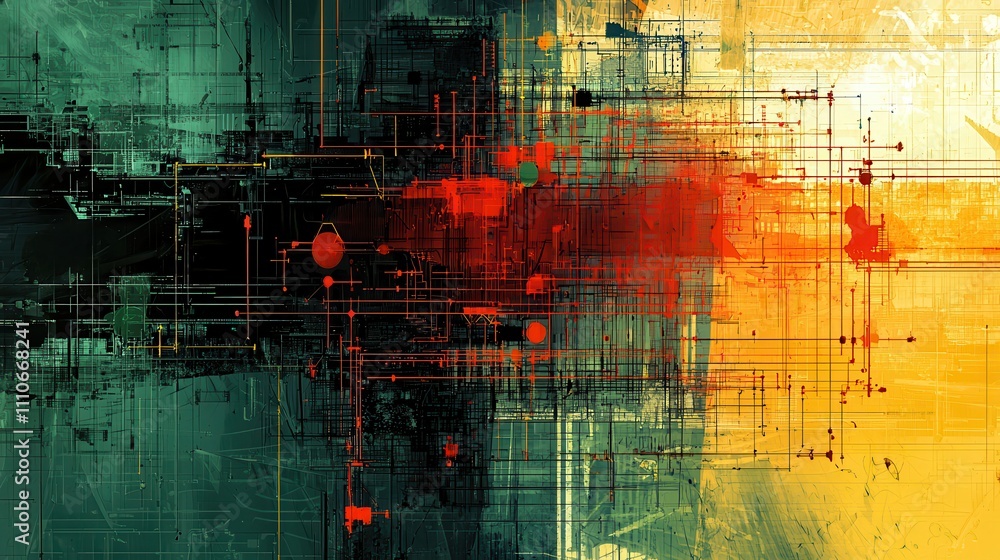 Poster abstract illustration depicting the vulnerability of networks in modern digital environments