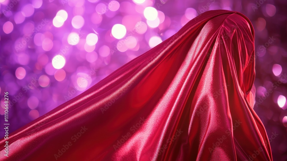 Aufkleber luxurious red fabric draped against a soft purple bokeh background