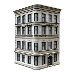 Classic stone residential building isolated on transparent background, perfect for architectural visualizations and urban design projects