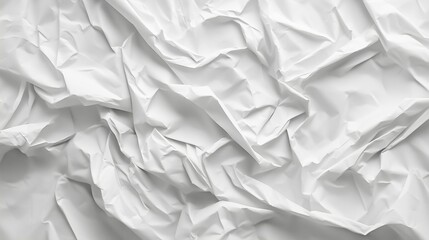 A close-up view of a crumbled white paper sheet, showcasing intricate folds and texture, perfect for backgrounds or abstract design concepts.






