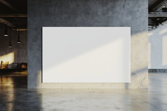 Blank concert poster on industrial gallery wall with polished concrete flooring