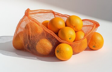 Orange Mesh Bag with Oranges and Mandarins for Fresh Fruit Storage