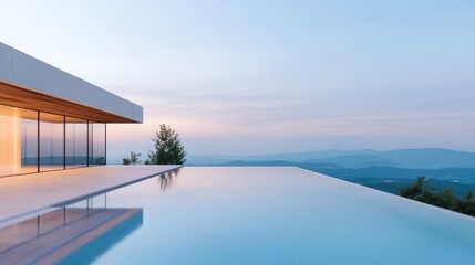 Fototapeta premium Modern Architecture with Infinity Pool and Scenic Mountain View