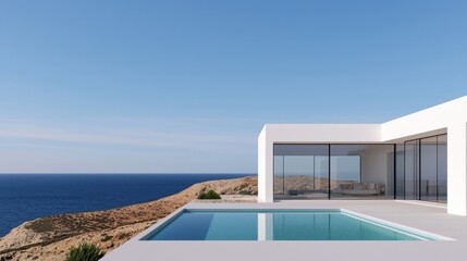 Fototapeta premium Modern minimalistic villa with ocean view and infinity pool