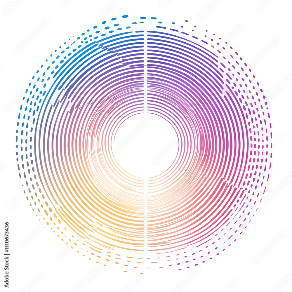 Leinwandbilder Vibrant circular pattern creating a tunnel effect with gradient colors on a transparent background, ideal for digital art and graphic design projects