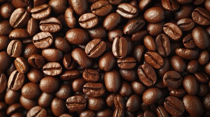 Fototapeta premium Close-Up View of Freshly Roasted Coffee Beans on a Wooden Surface