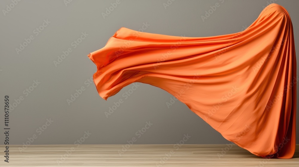 Poster mysterious flowing orange fabric creating ethereal movement effect