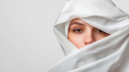 Woman in White Headscarf Posing with Intense Expression Close-Up
