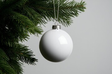 A round white Christmas tree ornament