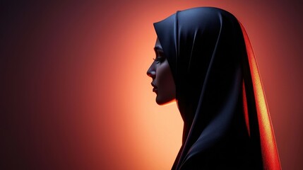 Profile of a Woman in Hijab Against a Vibrant Background
