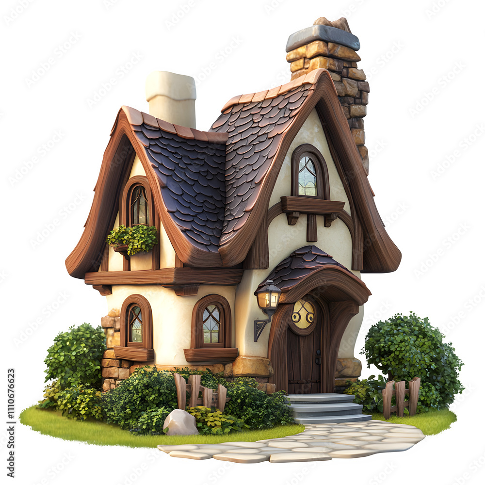 Poster enchanting fairy tale cottage with a transparent background - perfect for bringing a magical touch t