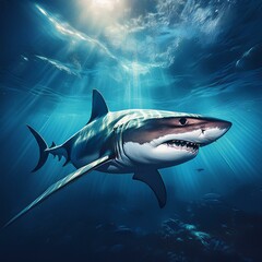 Fototapeta premium shark swimming silently through the depths, with a sense of power