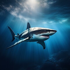 Fototapeta premium shark swimming silently through the depths, with a sense of power