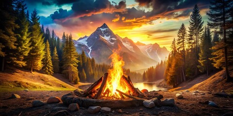 Creative Campfire Logo Design Inspiration with Double Exposure Photography for Outdoor Enthusiasts and Nature Lovers