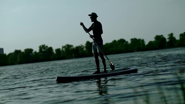 Sup surfing activity. Inflatable board paddle rowing surf	
