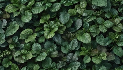 Botanical seamless wallpaper with green leaves, lush, verdant