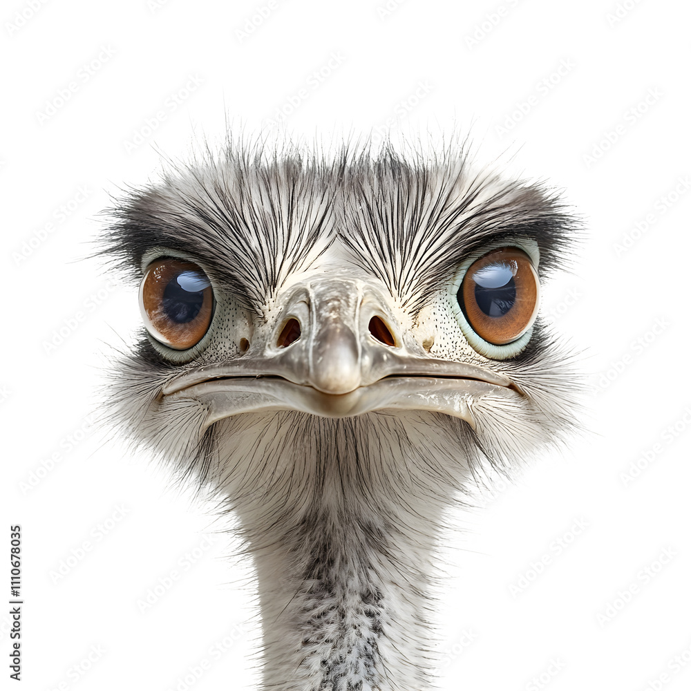 Poster intensely staring greater rhea isolated on transparent background, ideal for creative projects
