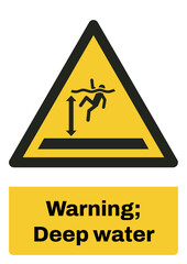 ISO warning safety signs sentence case text_warning ; deep water_portrait size a4/a3/a2/a1	
