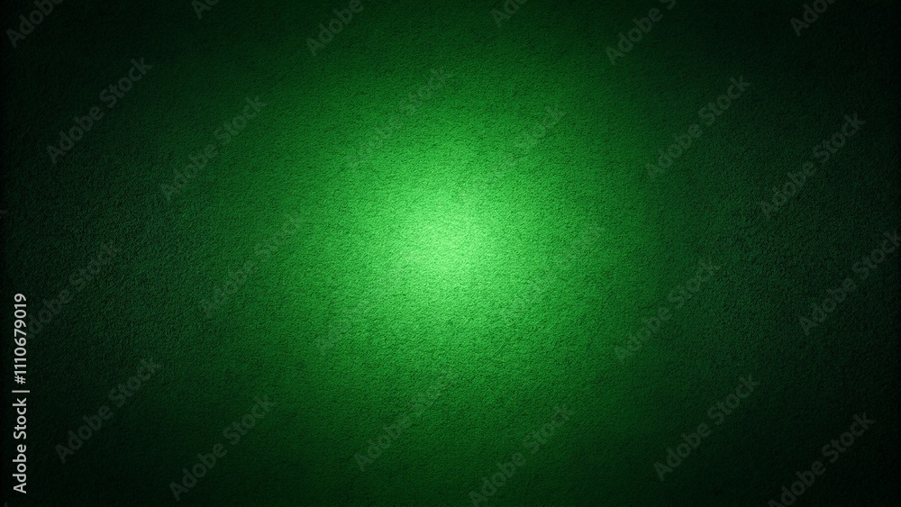 Poster dark green color gradient background with grainy texture and illuminated spot on black noise for wid