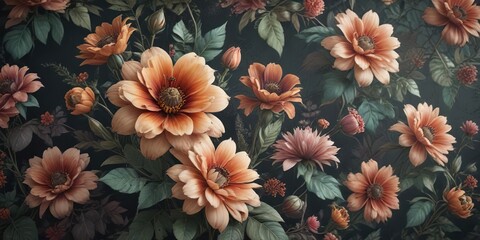 Fototapeta premium A retro grunge floral design with a faded and nostalgic vibe, faded, wallpaper