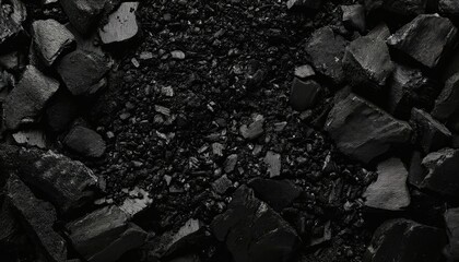 Biochar black charcoal soil texture showing rich dark background