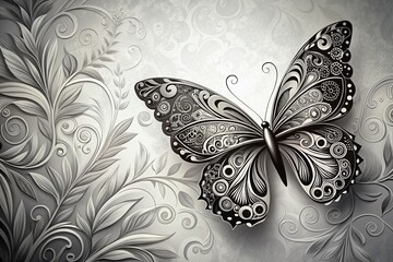Fototapeta premium Decorative Black and White Butterfly Design with Right Positioning and Ample Copy Space for Creative Projects and Artistic Presentations