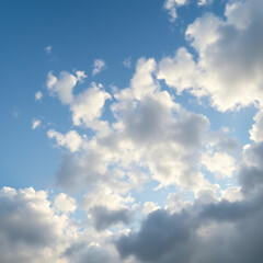 Obraz premium Low angle view of a clear blue sky and fluffy clouds in the background.