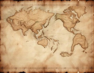 Aged parchment texture with hand-drawn map lines and sea motifs, vintage, pirate, compass