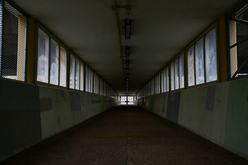 The scene of Hong Kong's pedestrian bridge. Hong Kong cityscape, streetscape. Travel concept and...
