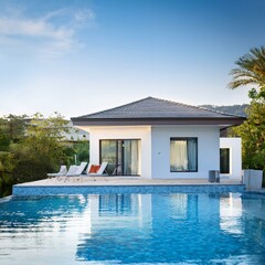 Fototapeta premium Outside outdoor holiday vacation relax and swim, house home family recreation activity