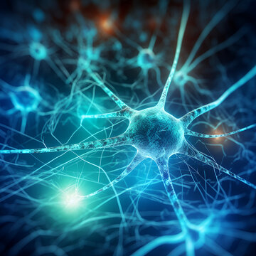 .A visually striking abstract image resembling a neuron structure exploding in blue hues against a deep black background


